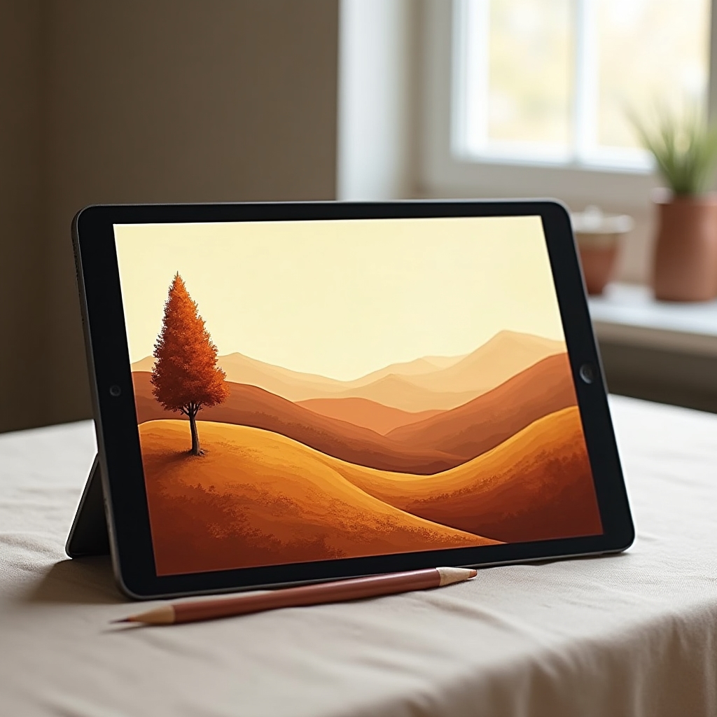 Ilustrație digitală de peisaj natural cu tonuri calde realizată de un cursant